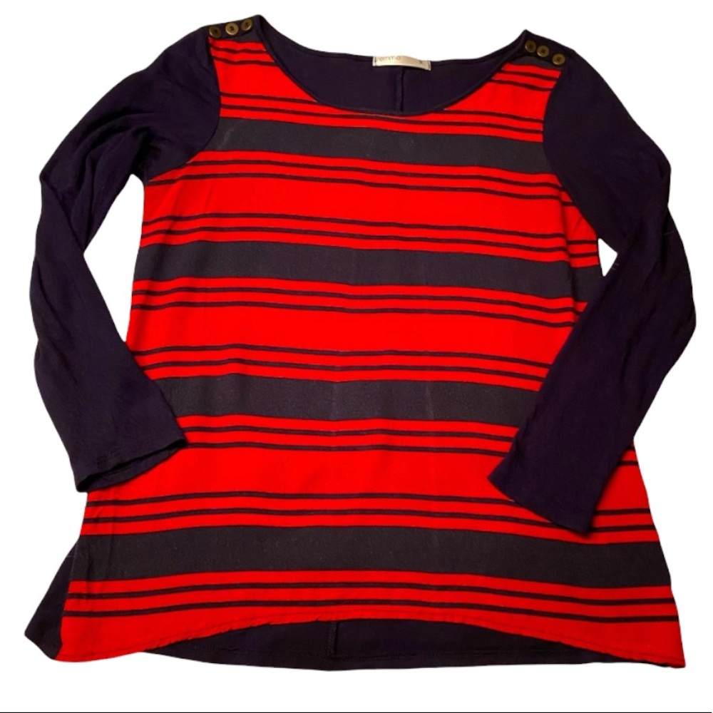 Femme by Tresics Red and Navy Striped Long Sleeve Shirt